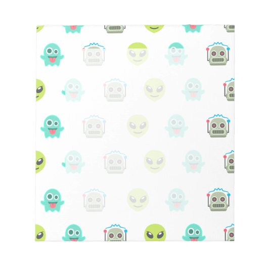 Cool Emoji Alien Ghost Robot Face Pattern Notizblock (Vorderseite)