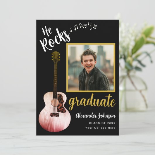 Cool Er Rocks Graduate Foto Modernes Schwarz und G Ankündigung (Stehend Vorderseite)