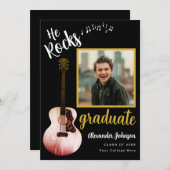 Cool Er Rocks Graduate Foto Modernes Schwarz und G Ankündigung (Vorne/Hinten)