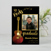 Cool Er Rocks Graduate Foto Modernes Schwarz und G Folieneinladung (Stehend vorne)