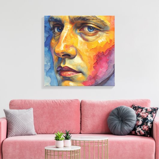 Cool Expressionist Face | Moody Blue Abstract Leinwanddruck (Insitu (Wohnzimmer))