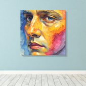 Cool Expressionist Face | Moody Blue Abstract Leinwanddruck (Insitu (Holzboden))