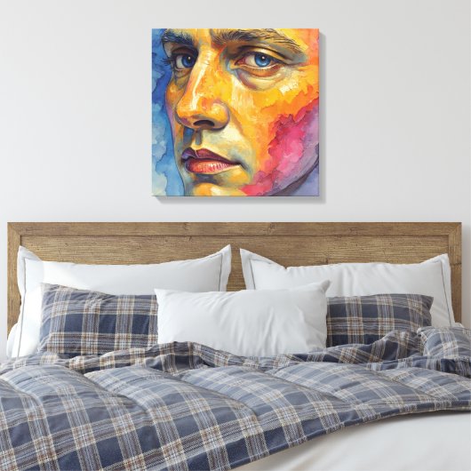 Cool Expressionist Face | Moody Blue Abstract Leinwanddruck (Insitu (Schlafzimmer))