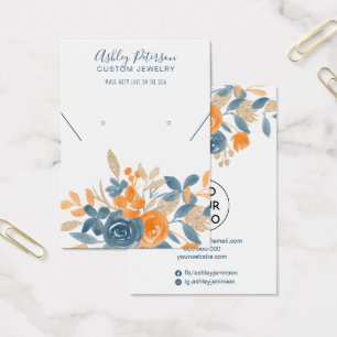 Cool fall orange blue floral watercolor earrings