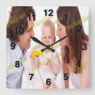 Cool Family Stylish Fab Photo Collage Quadratische Wanduhr