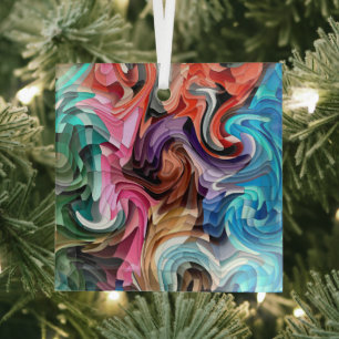 Cool-farbiges Fluid-Patchwork-Mosaik-Zeichner Ornament Aus Glas