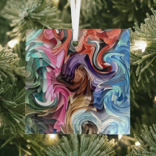 Cool-farbiges Fluid-Patchwork-Mosaik-Zeichner Ornament Aus Glas (Insitu)