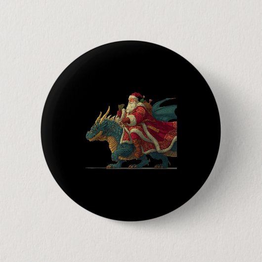 Cool Festive Dragon With Riding Santa Claus Look Button (Vorderseite)