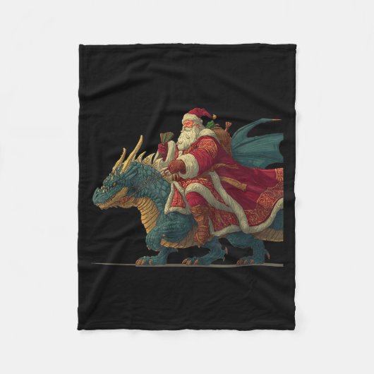 Cool Festive Dragon With Riding Santa Claus Look Fleecedecke (Vorderseite)