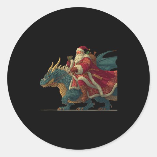 Cool Festive Dragon With Riding Santa Claus Look  Runder Aufkleber (Vorderseite)