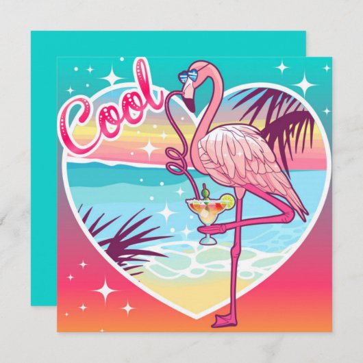 Cool Flamingo Feiertagskarte (Vorne/Hinten)