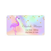 Cool Flamingo Holographic Gold Foil Confetti Adressaufkleber (Vorne)