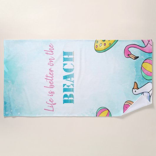 Cool Flamingo Pool Float Strandtuch (Vorderseite)