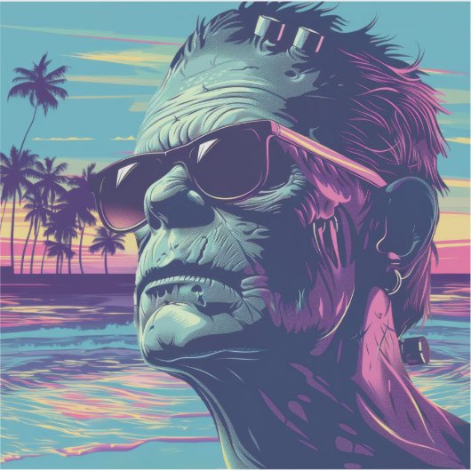 Cool Frankenstein Retro Sunset Halloween Aufkleber (Vorderseite)