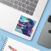 Cool Frankenstein Retro Sunset Halloween Aufkleber (Laptop mit iPhone)