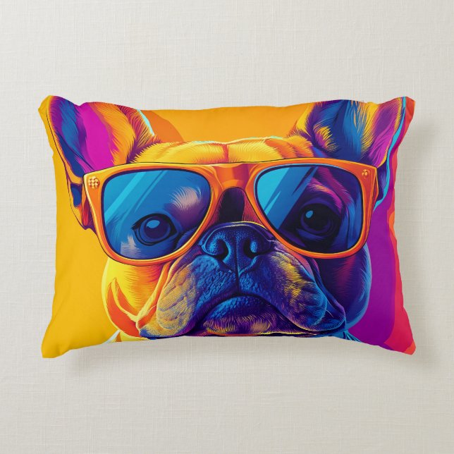 Cool French bulldog dog with sunglasses Dekokissen (Vorderseite)