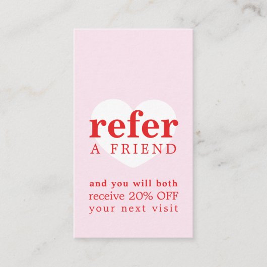 Cool Fresh Pink Red Heart Bold Salon Empfehlungskarte (Vorderseite)