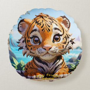 "Cool Friend Jungle Tiger Vibrant Orange Hue Text" Rundes Kissen