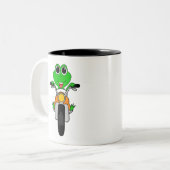 Cool Frog Riding A Motorcycle Cartoon Zweifarbige Tasse (Vorderseite Links)