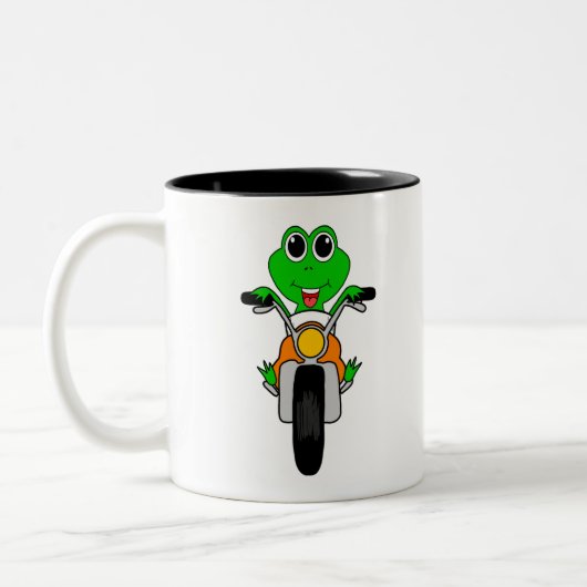 Cool Frog Riding A Motorcycle Cartoon Zweifarbige Tasse (Links)