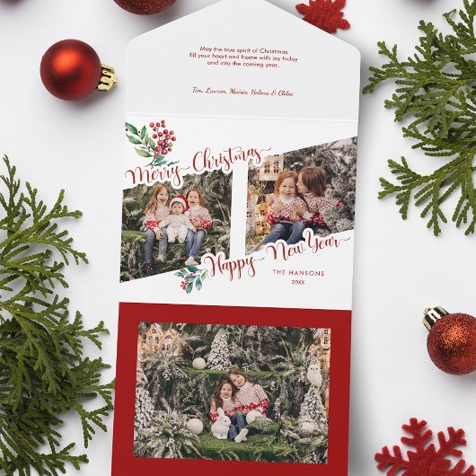 Cool frohe Weihnachtskalligraphie Holly 2-Foto All In One Einladung
