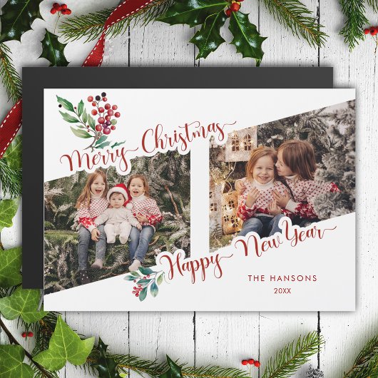 Cool frohe Weihnachtskalligraphie Holly 2-Foto Magnetkarte