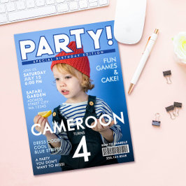Cool Fun Blue Special Magazine Cover Kids Birthday Einladung