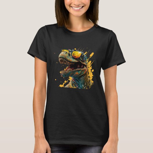 Cool fun dinosaur raptor with sunglasses  4 T-Shirt (Vorderseite)