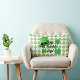 Cool fun Green top hat Shamrocks Patrick Day white Lendenkissen