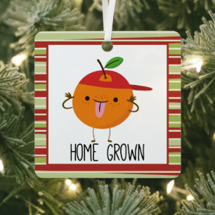 Cool Fun Orange Cartoon home grown Ornament Aus Metall