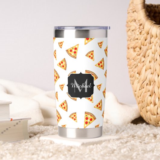 Cool fun pizza slices pattern custom Monogram Thermobecher (Wohnzimmer)