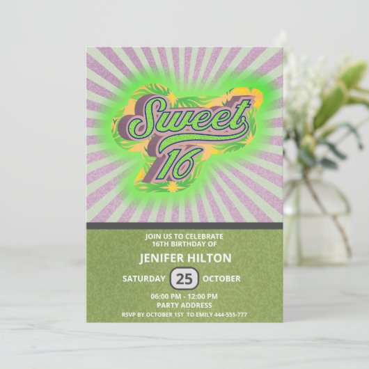 Cool fun retro typography sweet 16 einladung (Stehend Vorderseite)
