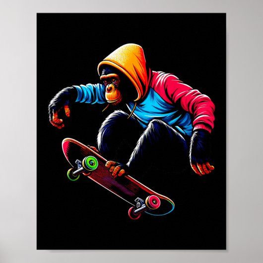 Cool Funky Bonobo Monkey Skateboarding Illustratio Poster (Vorne)