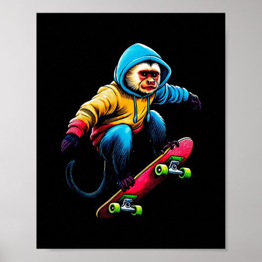 Cool Funky Capuchin Monkey Skateboarding Illustrat Poster (Vorne)