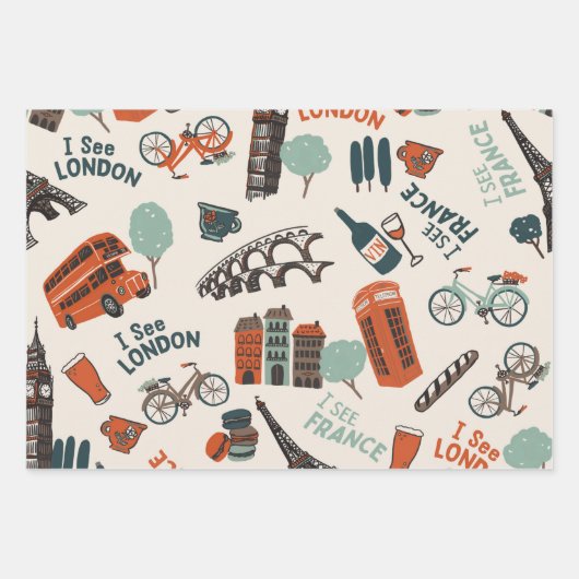 Cool & Funky "I See London, I See France" Muster Geschenkpapier Set (Vorderseite 2)