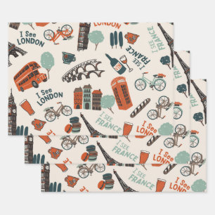 Cool & Funky "I See London, I See France" Muster Geschenkpapier Set