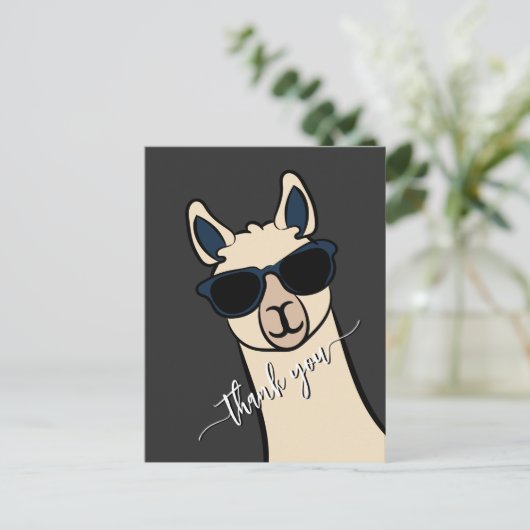 Cool Funny Llama mit Sonnenbrille Alpaca Danke Postkarte (Stehend Vorderseite)