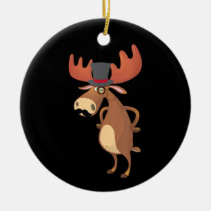 Cool Funny Moose Hat Mustache Animal Lover Keramik Ornament