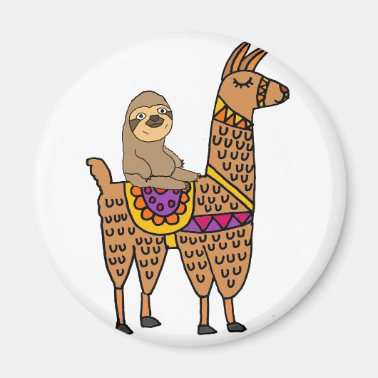 Cool Funny Sloth Riding Llama Magnet (Vorne)
