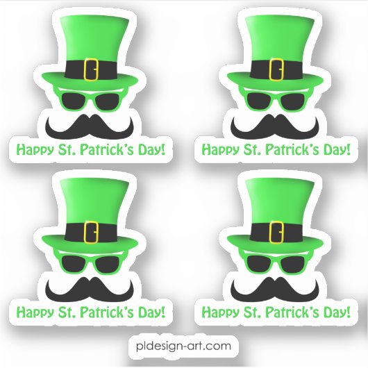 Cool Funny St. Patrick's Day Mustache Top Hut Mann Aufkleber (Vorderseite)