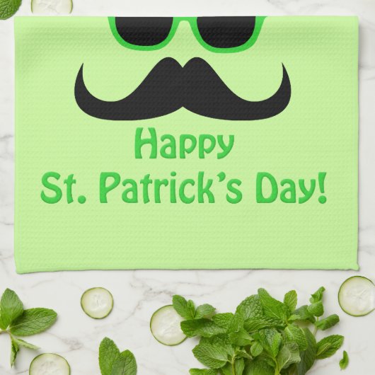 Cool Funny St. Patrick's Day Mustache Top Hut Mann Küchentuch (Gefaltet)