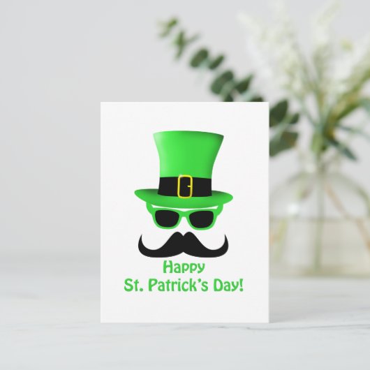 Cool Funny St. Patrick's Day Mustache Top Hut Mann Postkarte (Stehend Vorderseite)