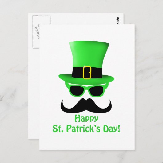 Cool Funny St. Patrick's Day Mustache Top Hut Mann Postkarte (Vorne/Hinten)