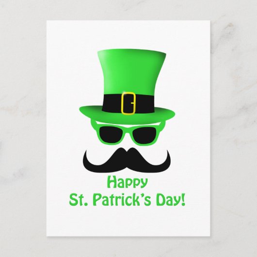 Cool Funny St. Patrick's Day Mustache Top Hut Mann Postkarte (Vorderseite)