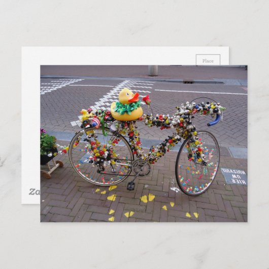 Cool Funny Yellow Duck Bicycle in Amsterdam Postkarte (Vorne/Hinten)