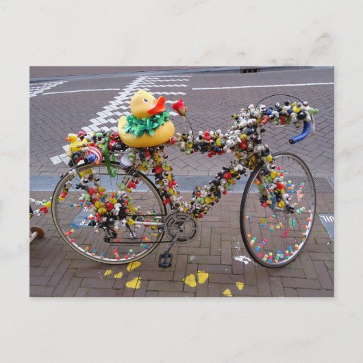 Cool Funny Yellow Duck Bicycle in Amsterdam Postkarte (Vorderseite)