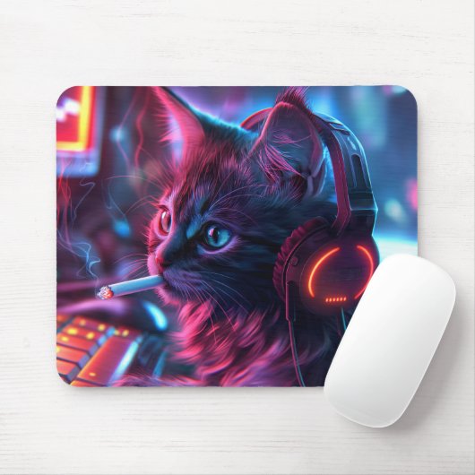 Cool Gamer Cat Rauchen Funny Mousepad (Mit Mouse)