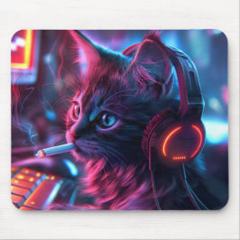 Cool Gamer Cat Rauchen Funny Mousepad