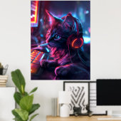 Cool Gamer Cat Rauchen Funny Poster (Heimbüro)