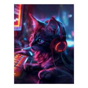 Cool Gamer Cat Rauchen Funny Poster
